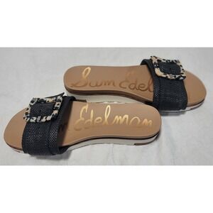 Sam Edelman Womens Black Woven Slide Sandals Tortoise Buckle Platform Size 11